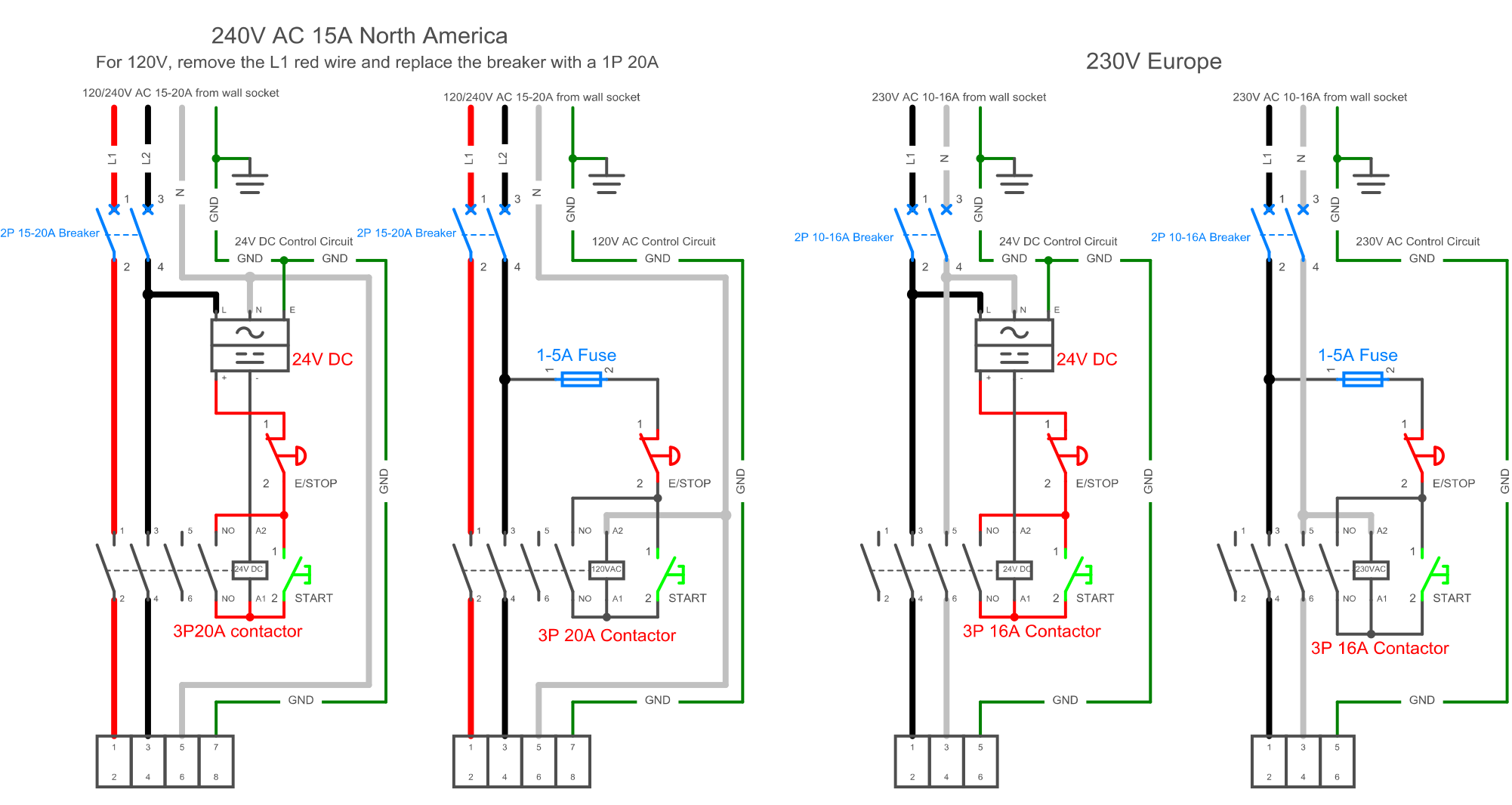 Contactor schematic for North America and Europe